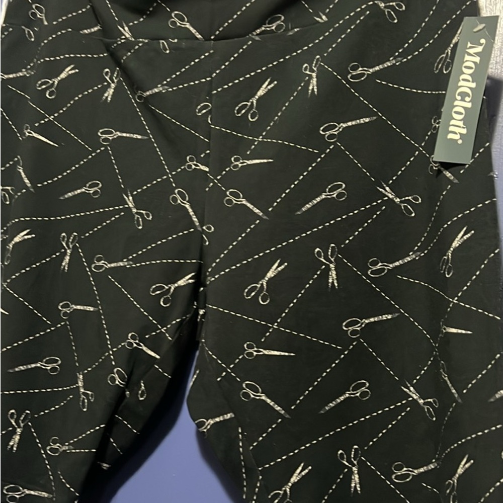 ModCloth Black Scissors Print Mid Length Womens